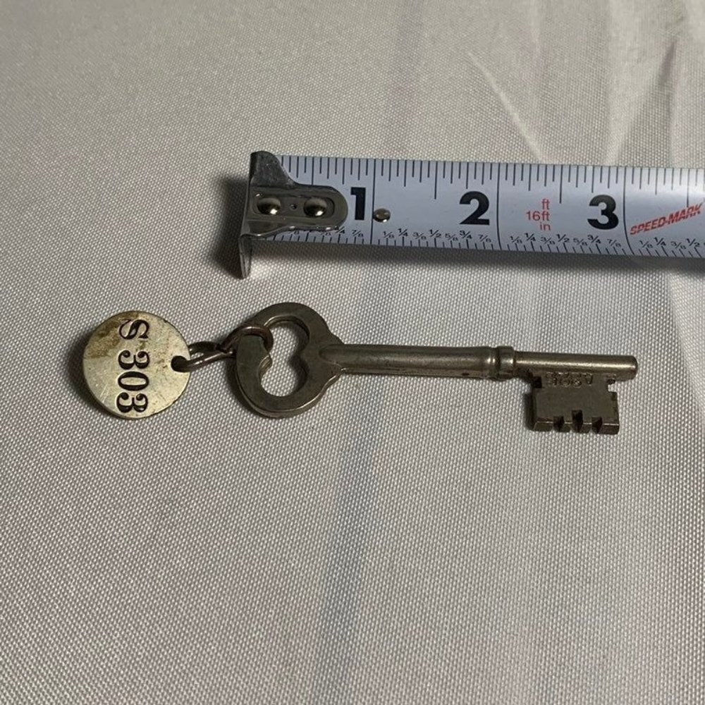 Vintage Antique Corbin Skeleton Key BRASS Fob with S303 Key 1920's-30's